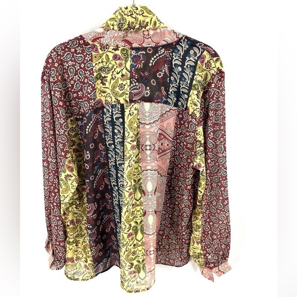 Soft Surroundings Womens Langdon Top Size XL Patchwork Paisley Tie Neck Blouse - Picture 5 of 10